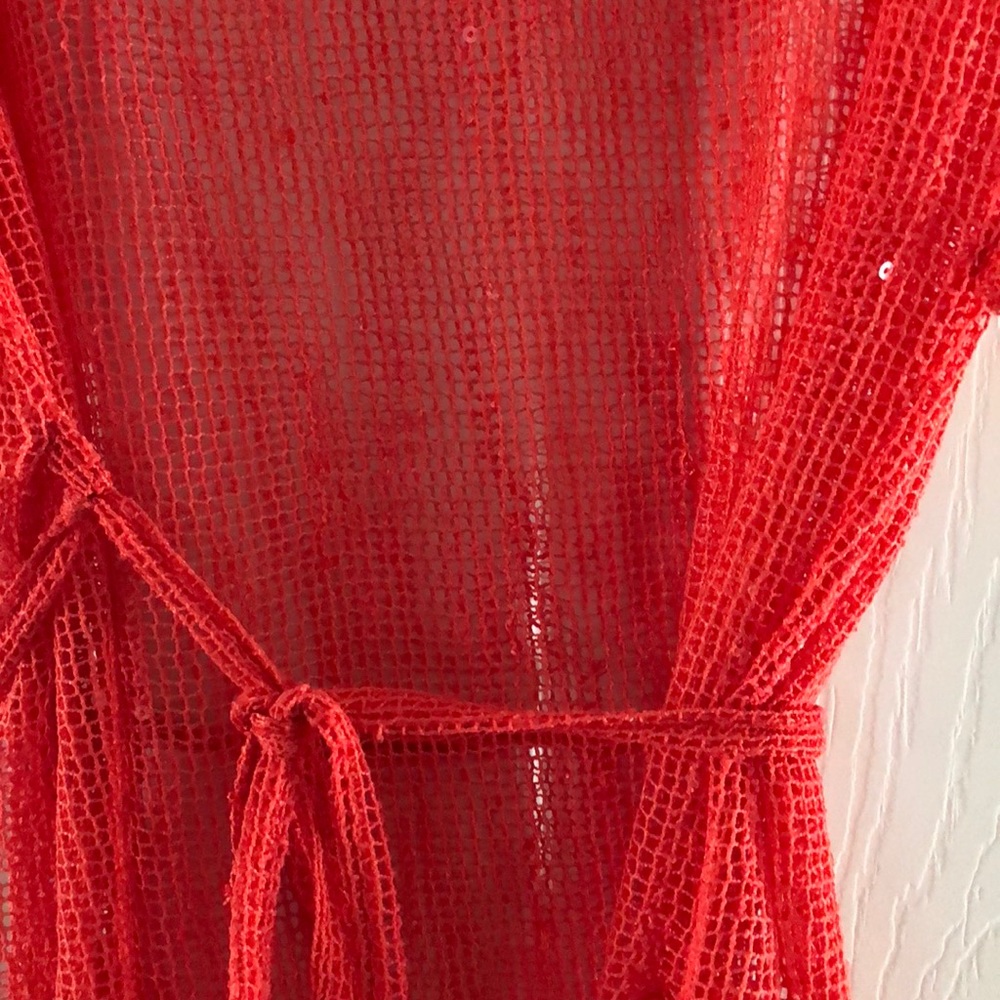 Orange Mesh Cover Up With Sequence - image 2